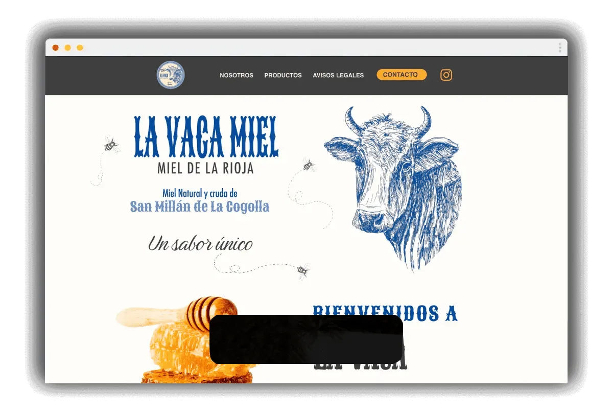 Página web hecha para una empresa de alimentación centrada en la miel.