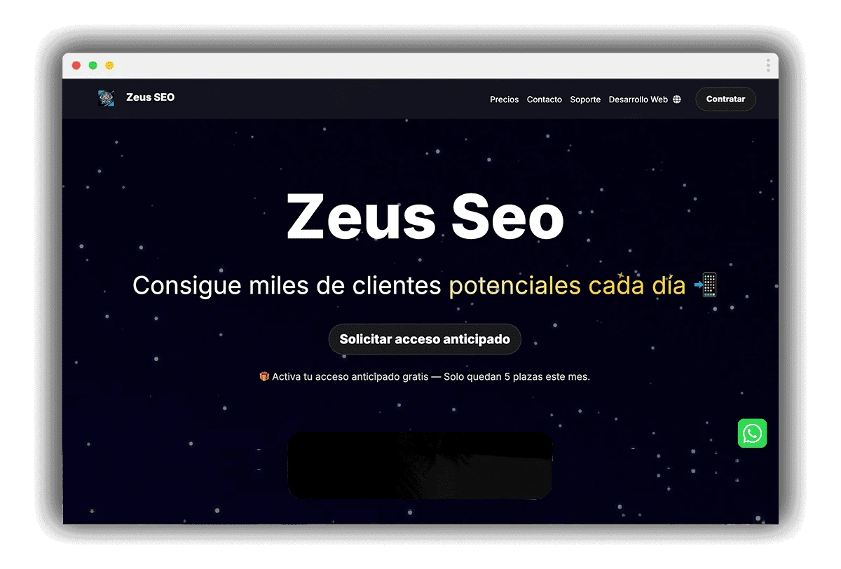 Diseño web para Zeus SEO, herramienta de generación de leads automatizada